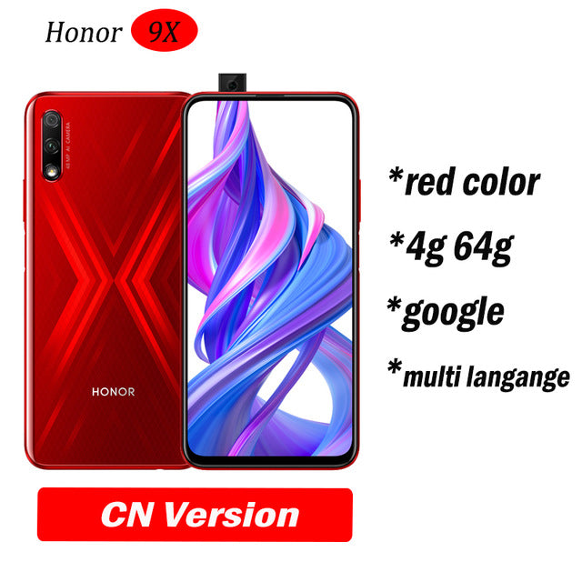 Honor 9x Smart Phone Kirin 810 Octa Core 6.59 inch Lifting Full Screen 48MP Dual Cameras 4000mAh GPU Turbo Mobile Phone